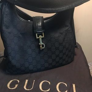 Gucci canvas and leather trim shoulder handbag